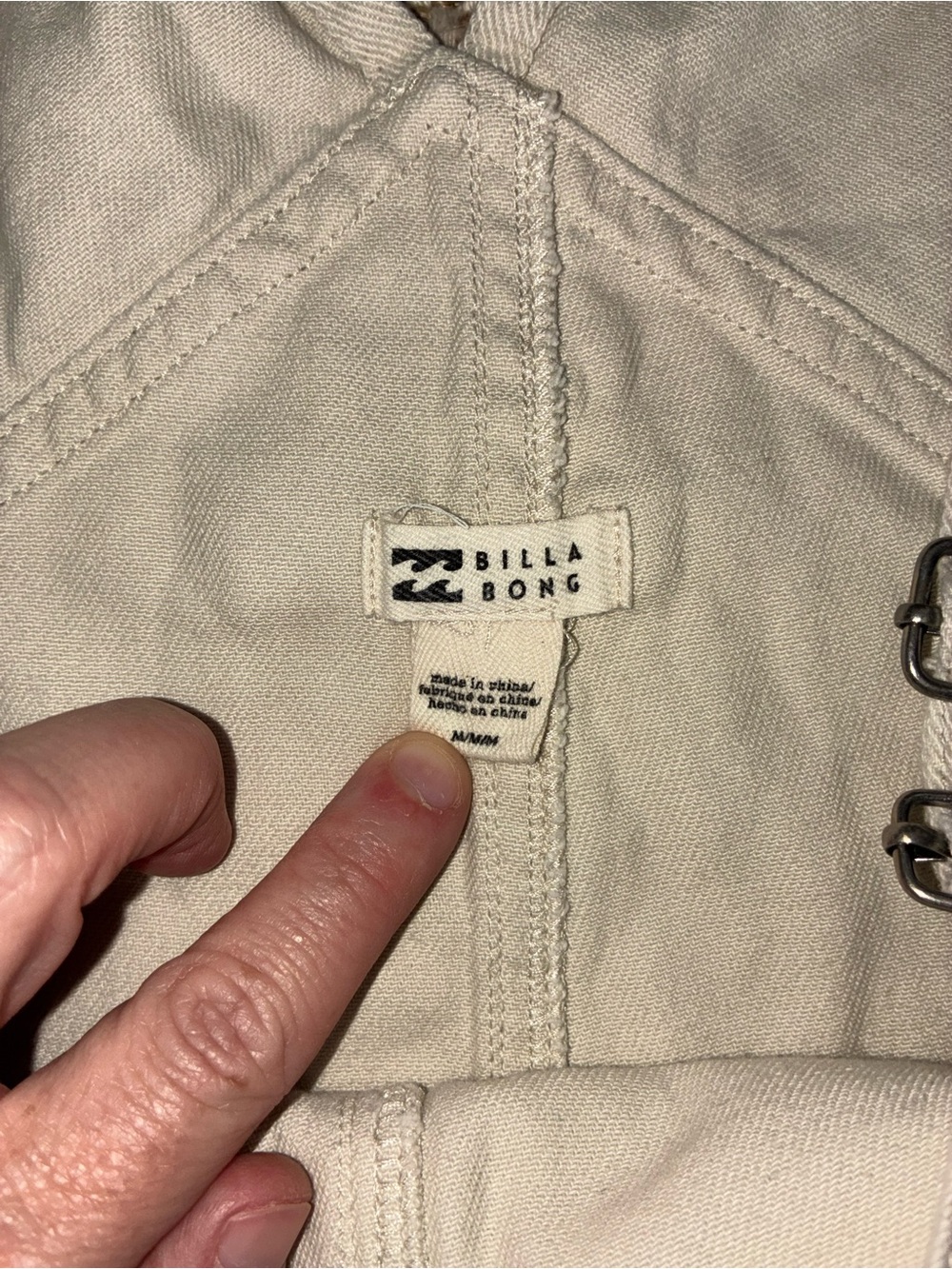 EUC Billabong Cream Denim Short Overalls Women's Medium Boho Summer Festival - Picture 2 of 13